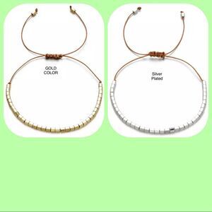 Boho Style Adjustable Square Hematite Bolo Bracelet